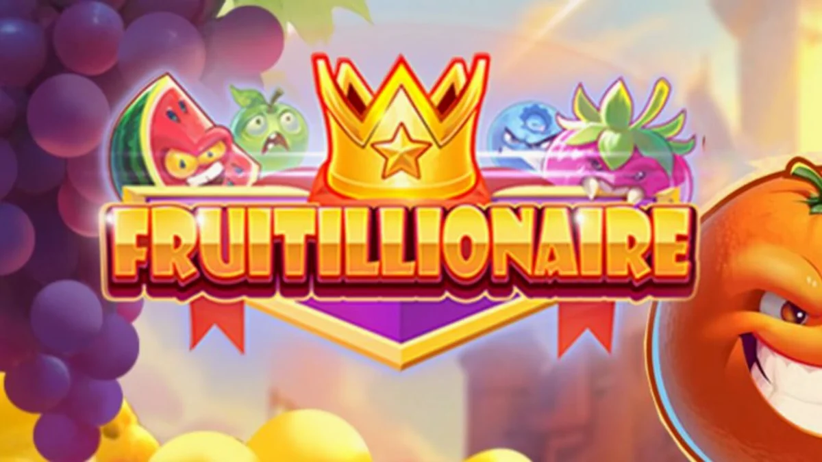 Tampilan visual slot Fruitillionaire dengan karakter buah yang lucu dan latar belakang kerajaan yang megah.